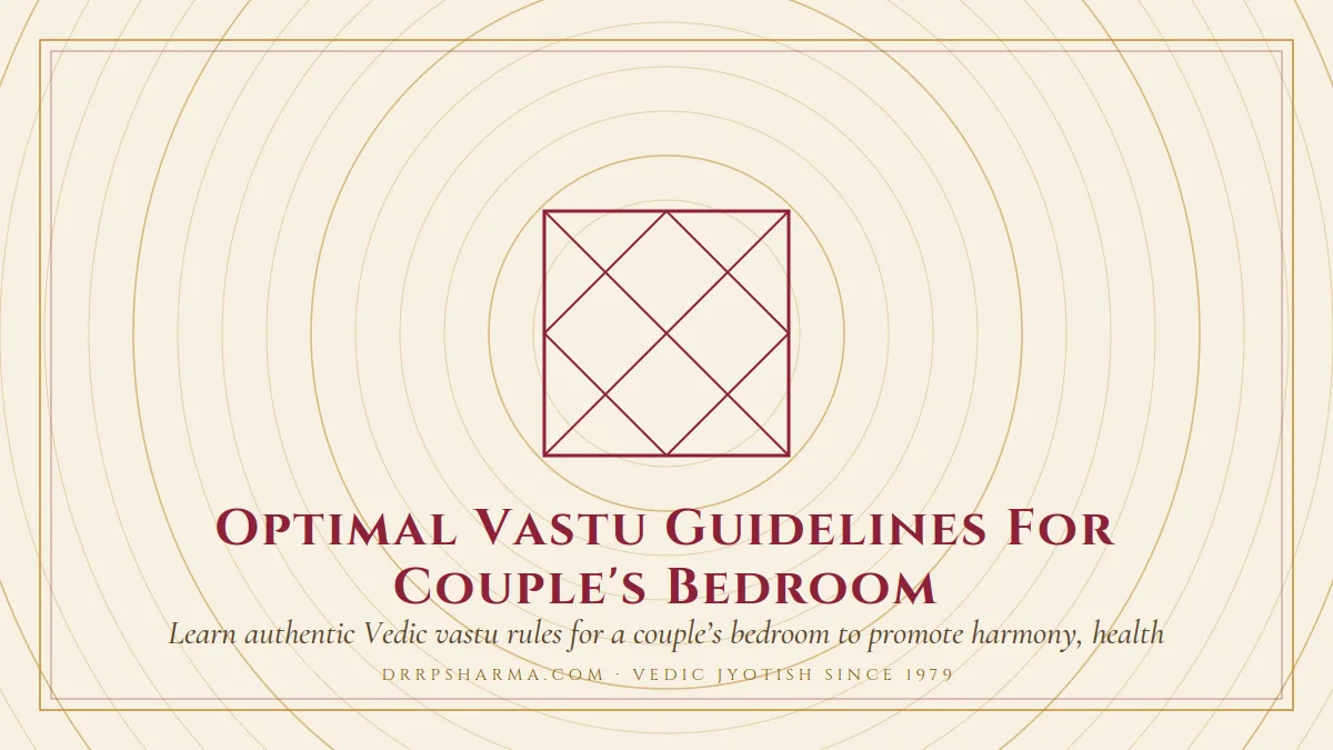 Optimal Vastu Guidelines For Couple's Bedroom — a Vedic birth-chart (kundli) diagram motif on a parchment plate