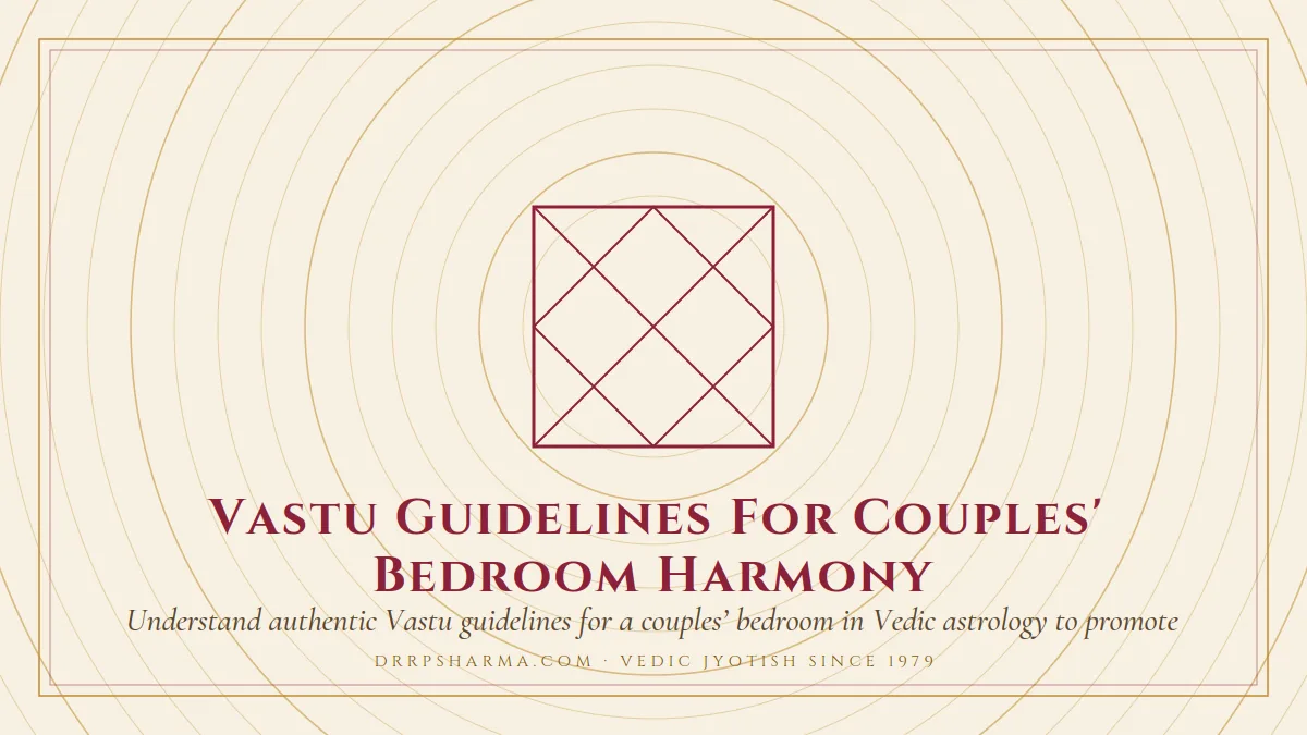 Vastu Guidelines For Couples' Bedroom Harmony — a Vedic birth-chart (kundli) diagram motif on a parchment plate
