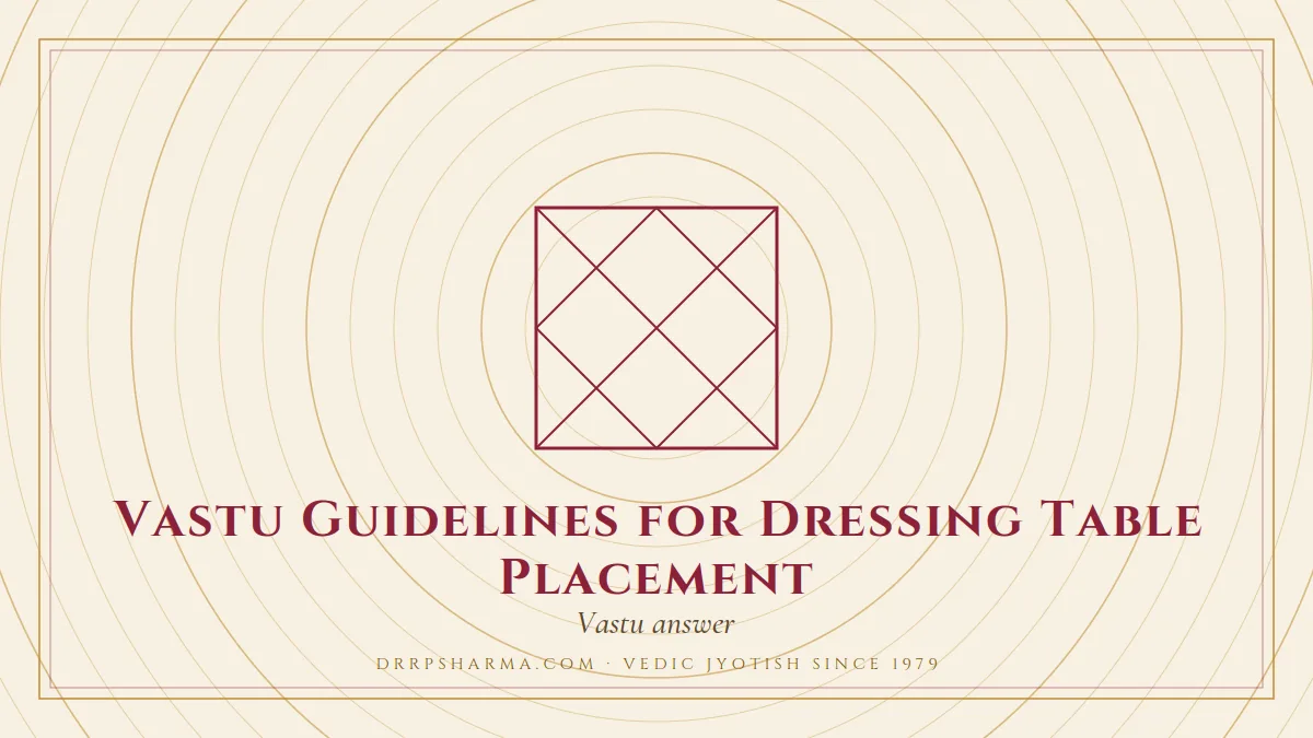 Vastu Guidelines for Dressing Table Placement — a Vedic birth-chart (kundli) diagram motif on a parchment plate