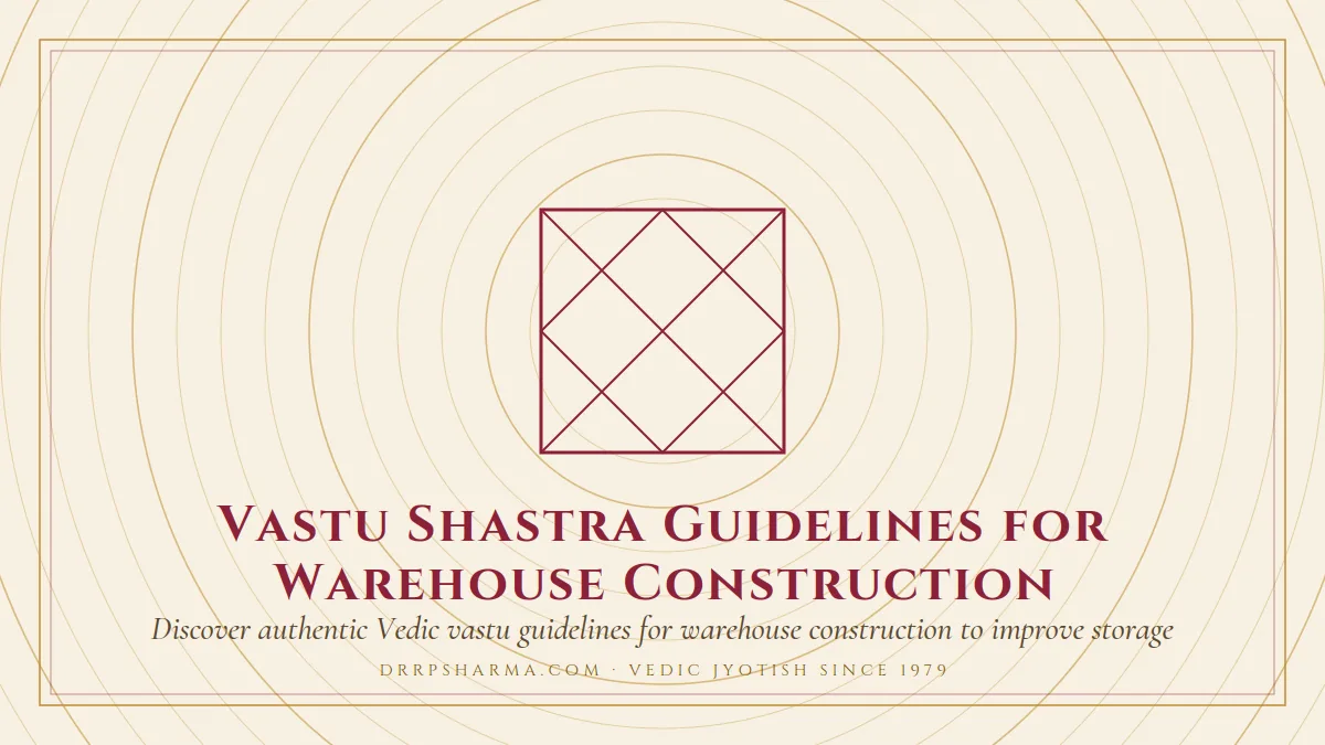 Vastu Shastra Guidelines for Warehouse Construction — a Vedic birth-chart (kundli) diagram motif on a parchment plate