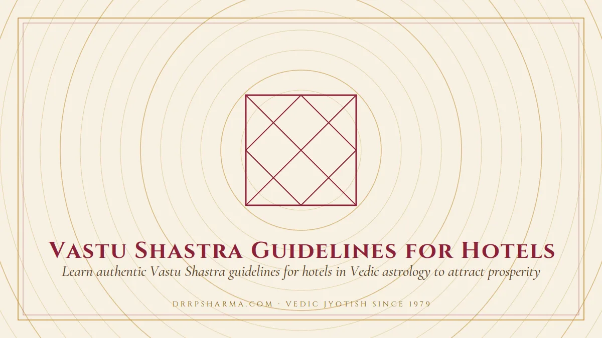 Vastu Shastra Guidelines for Hotels — a Vedic birth-chart (kundli) diagram motif on a parchment plate