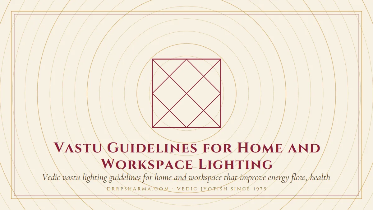 Vastu Guidelines for Home and Workspace Lighting — a Vedic birth-chart (kundli) diagram motif on a parchment plate