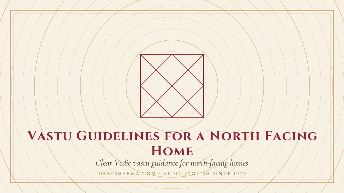 Vastu Guidelines for a North Facing Home — a Vedic birth-chart (kundli) diagram motif on a parchment plate