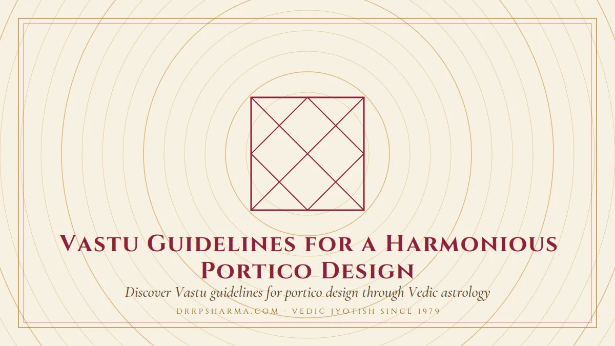 Vastu Guidelines for a Harmonious Portico Design — a Vedic birth-chart (kundli) diagram motif on a parchment plate