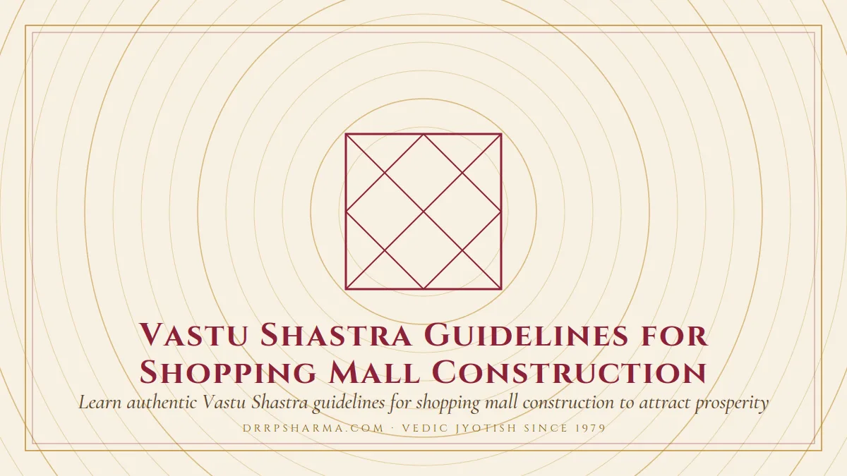 Vastu Shastra Guidelines for Shopping Mall Construction — a Vedic birth-chart (kundli) diagram motif on a parchment plate