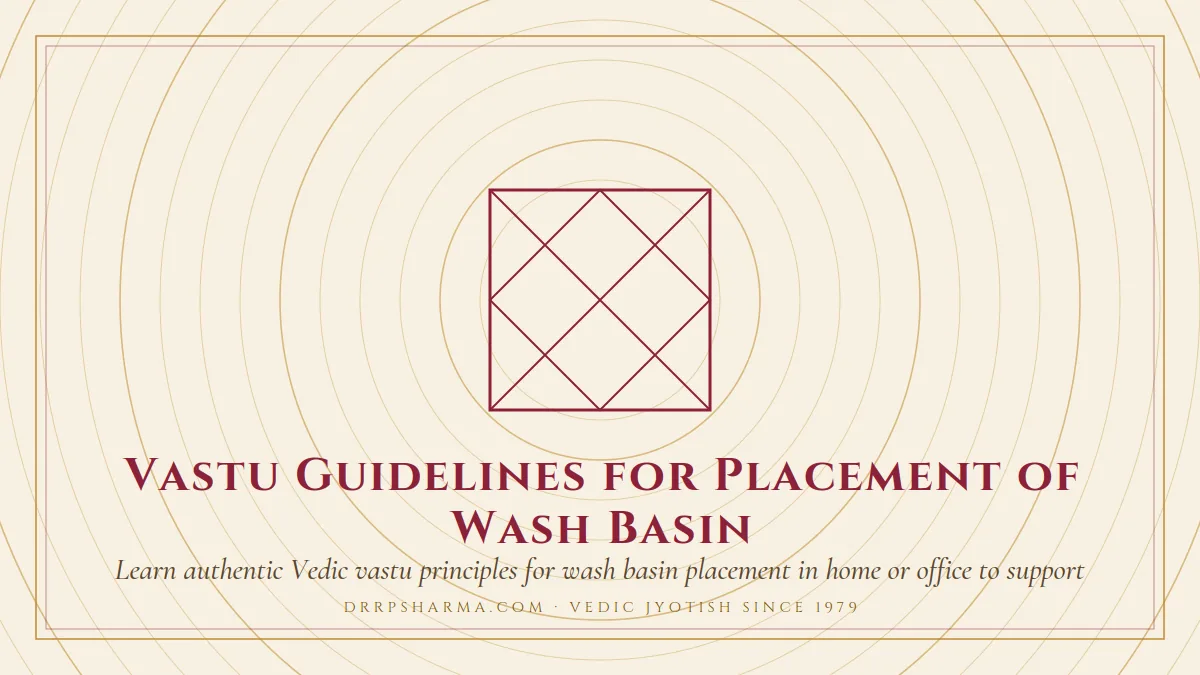 Vastu Guidelines for Placement of Wash Basin — a Vedic birth-chart (kundli) diagram motif on a parchment plate