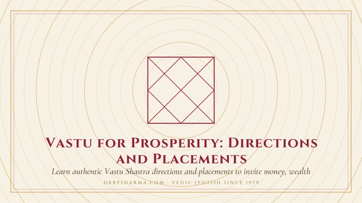 Vastu for Prosperity: Directions and Placements — a Vedic birth-chart (kundli) diagram motif on a parchment plate