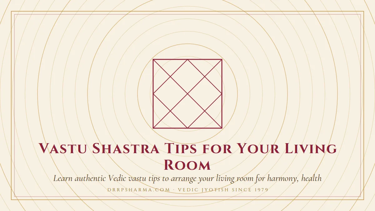 Vastu Shastra Tips for Your Living Room — a Vedic birth-chart (kundli) diagram motif on a parchment plate