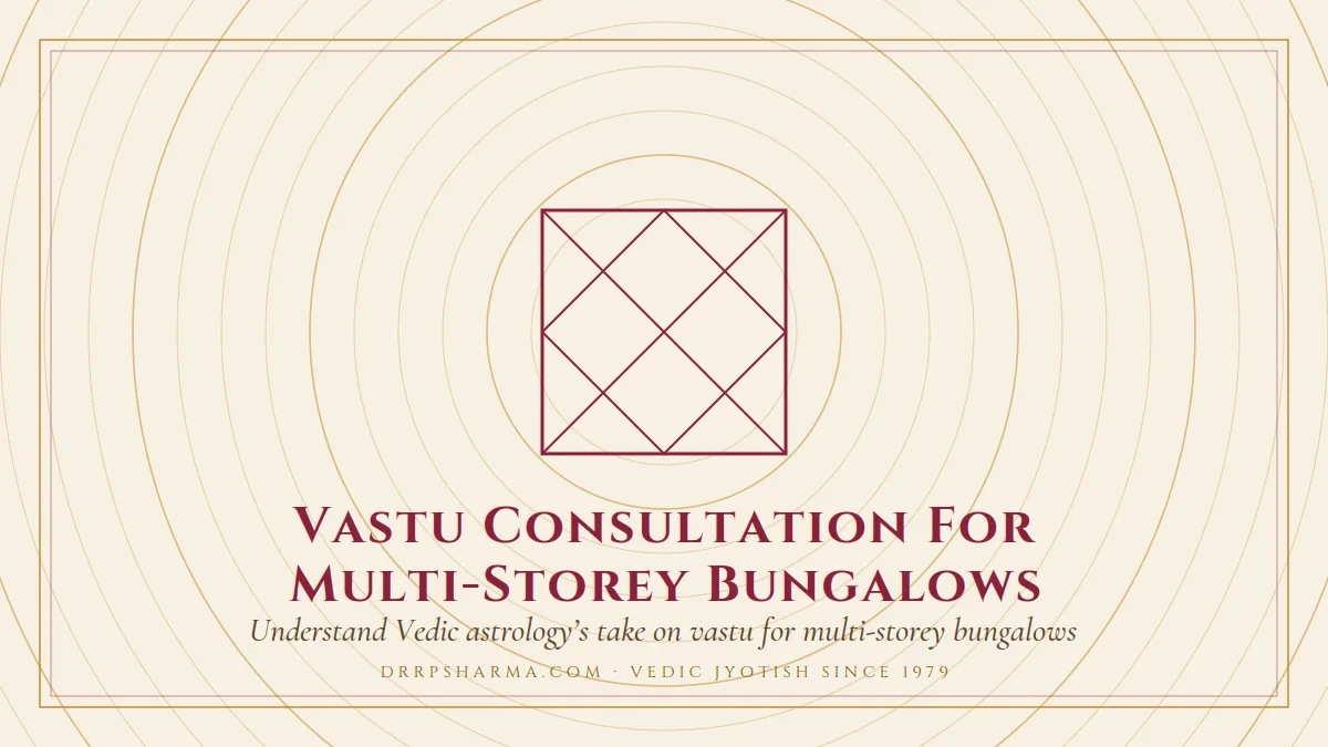 Vastu Consultation For Multi-Storey Bungalows — a Vedic birth-chart (kundli) diagram motif on a parchment plate