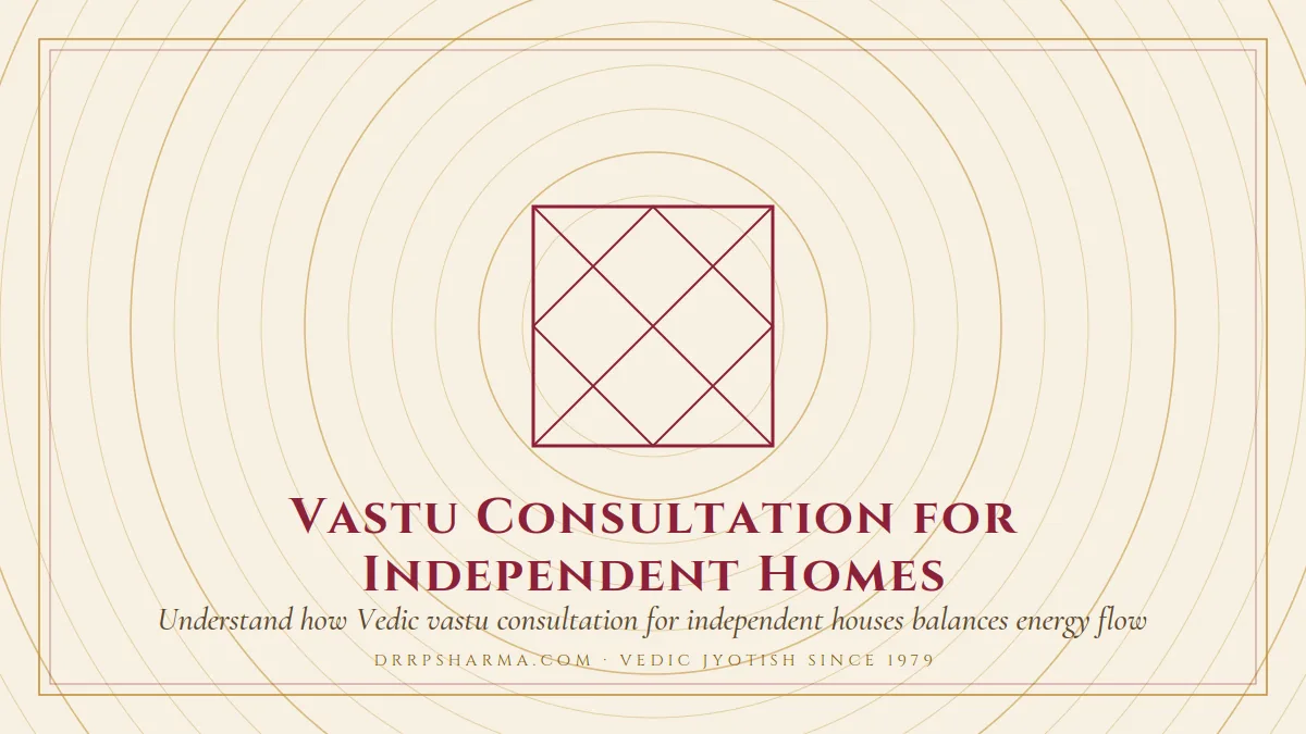 Vastu Consultation for Independent Homes — a Vedic birth-chart (kundli) diagram motif on a parchment plate