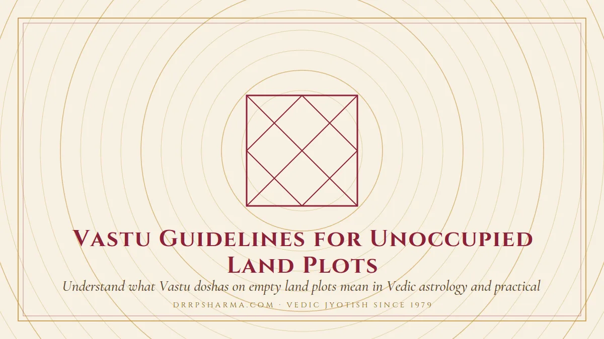 Vastu Guidelines for Unoccupied Land Plots — a Vedic birth-chart (kundli) diagram motif on a parchment plate