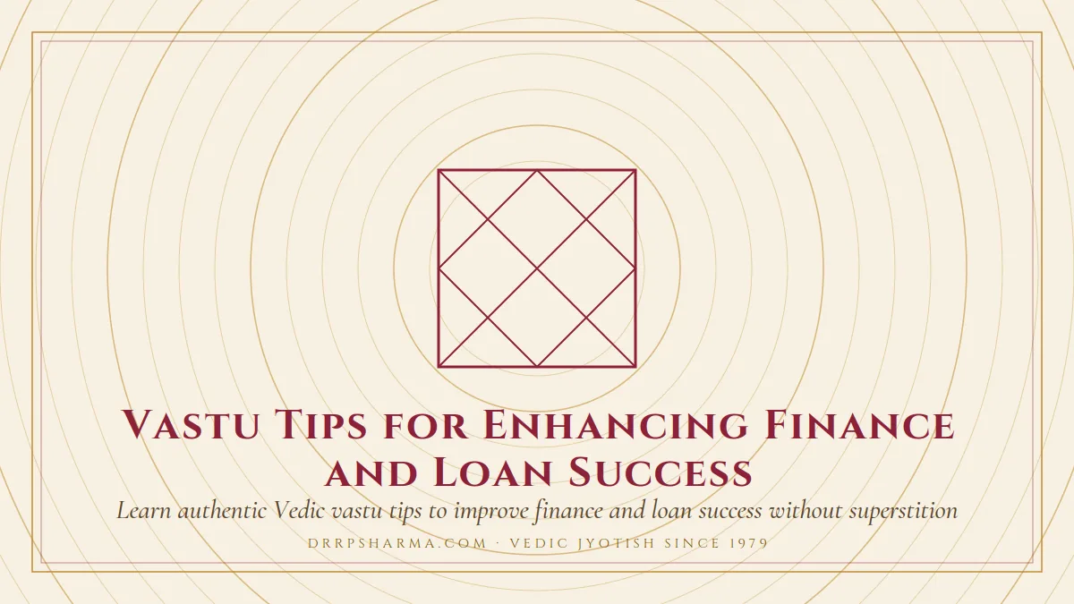 Vastu Tips for Enhancing Finance and Loan Success — a Vedic birth-chart (kundli) diagram motif on a parchment plate