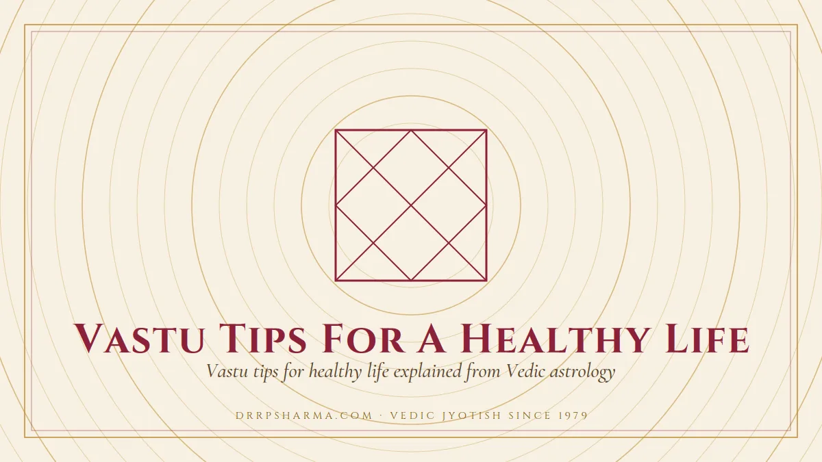Vastu Tips For A Healthy Life — a Vedic birth-chart (kundli) diagram motif on a parchment plate