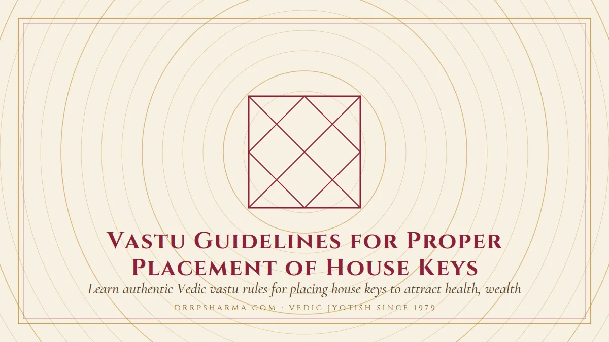 Vastu Guidelines for Proper Placement of House Keys — a Vedic birth-chart (kundli) diagram motif on a parchment plate