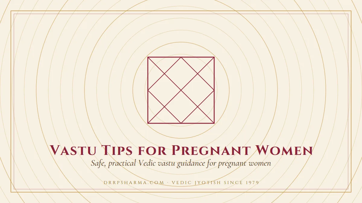 Vastu Tips for Pregnant Women — a Vedic birth-chart (kundli) diagram motif on a parchment plate
