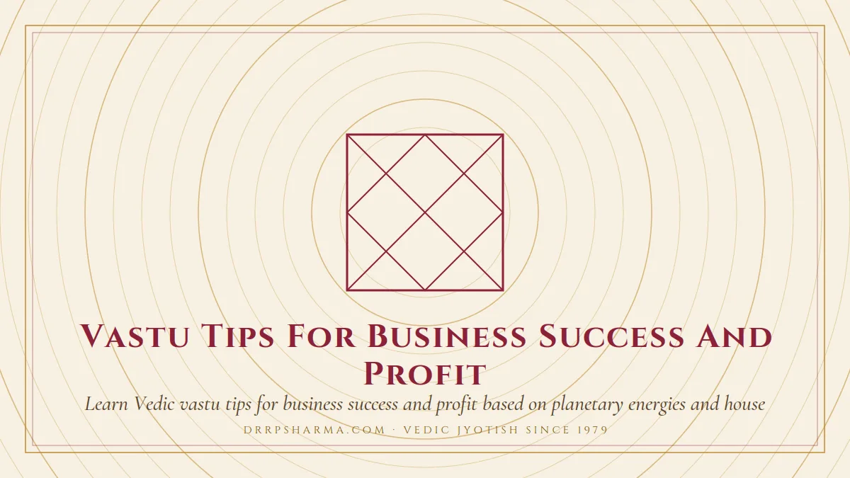 Vastu Tips For Business Success And Profit — a Vedic birth-chart (kundli) diagram motif on a parchment plate