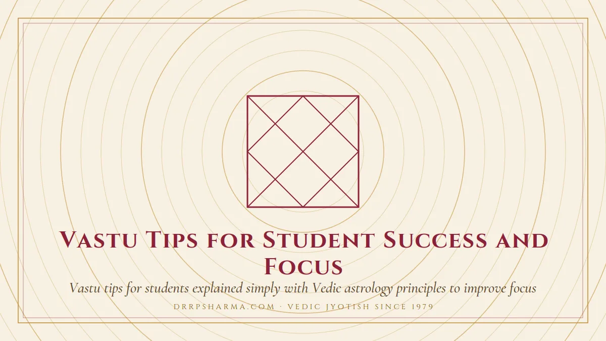 Vastu Tips for Student Success and Focus — a Vedic birth-chart (kundli) diagram motif on a parchment plate