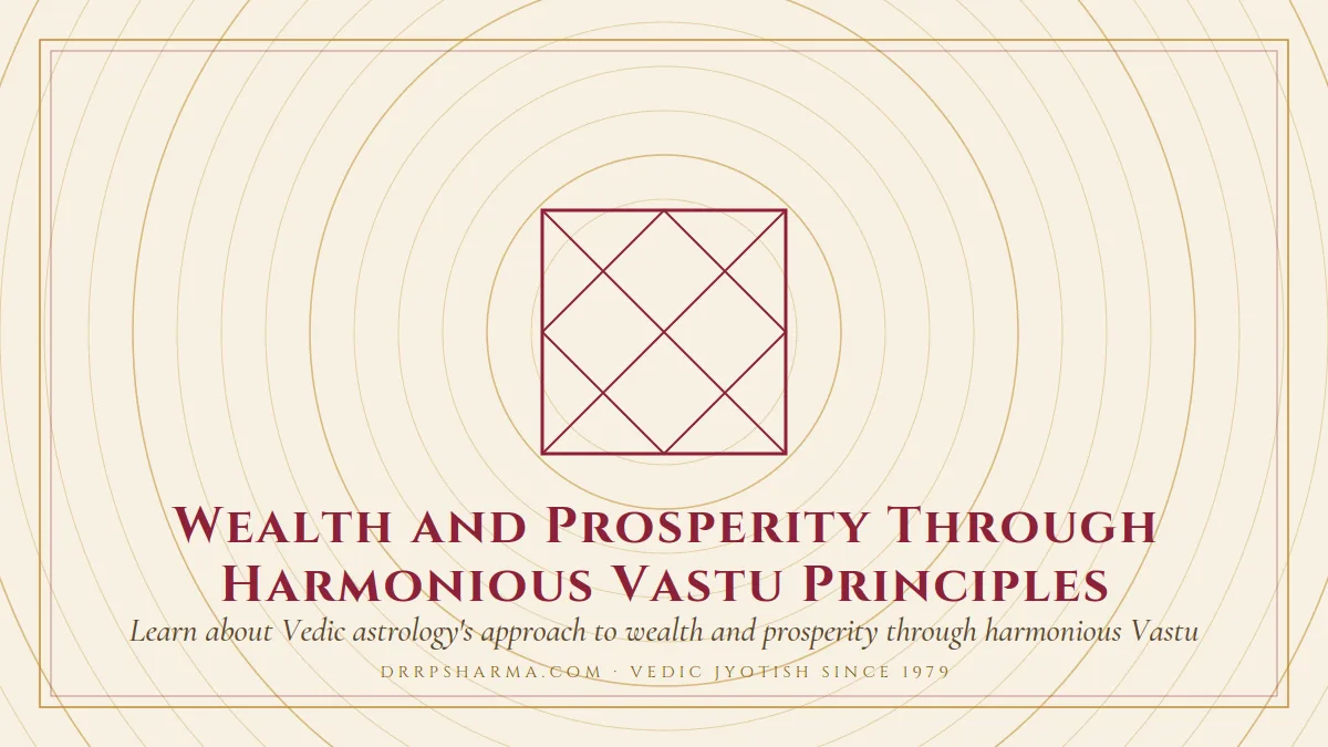 Wealth and Prosperity Through Harmonious Vastu Principles — a Vedic birth-chart (kundli) diagram motif on a parchment plate