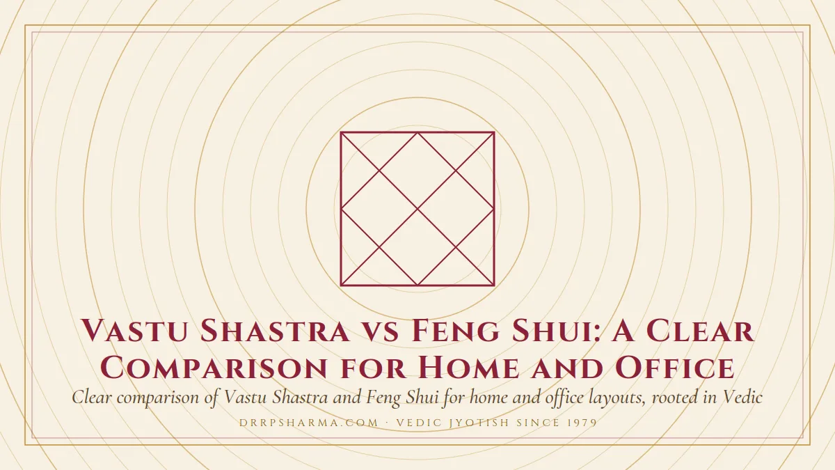 Vastu Shastra vs Feng Shui: A Clear Comparison for Home and Office — a Vedic birth-chart (kundli) diagram motif on a parchment plate