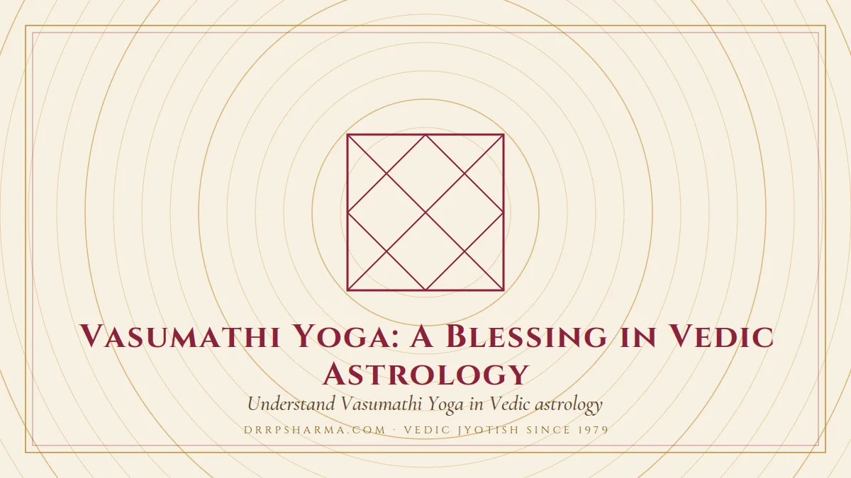 Vasumati (Vasumathi) Yoga — a Vedic birth-chart (kundli) diagram motif on a parchment plate