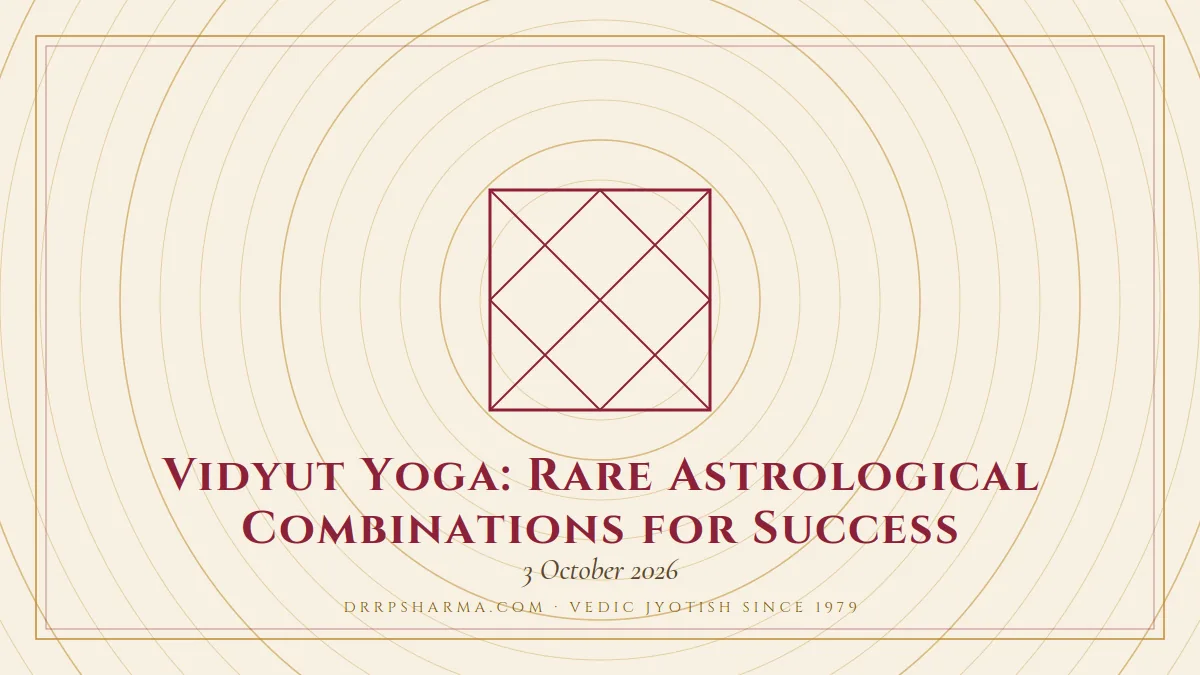 Vidyut Yoga — a Vedic birth-chart (kundli) diagram motif on a parchment plate