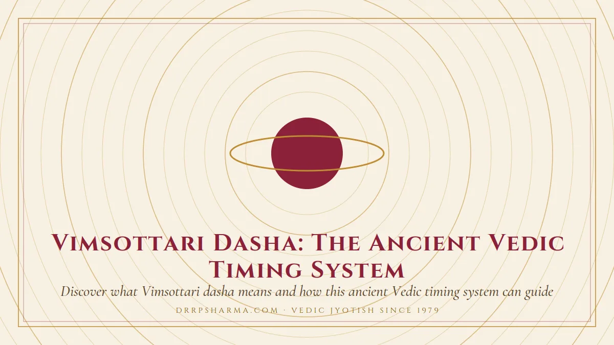 Vimsottari Dasha: The Ancient Vedic Timing System — a ringed-planet motif on a parchment plate