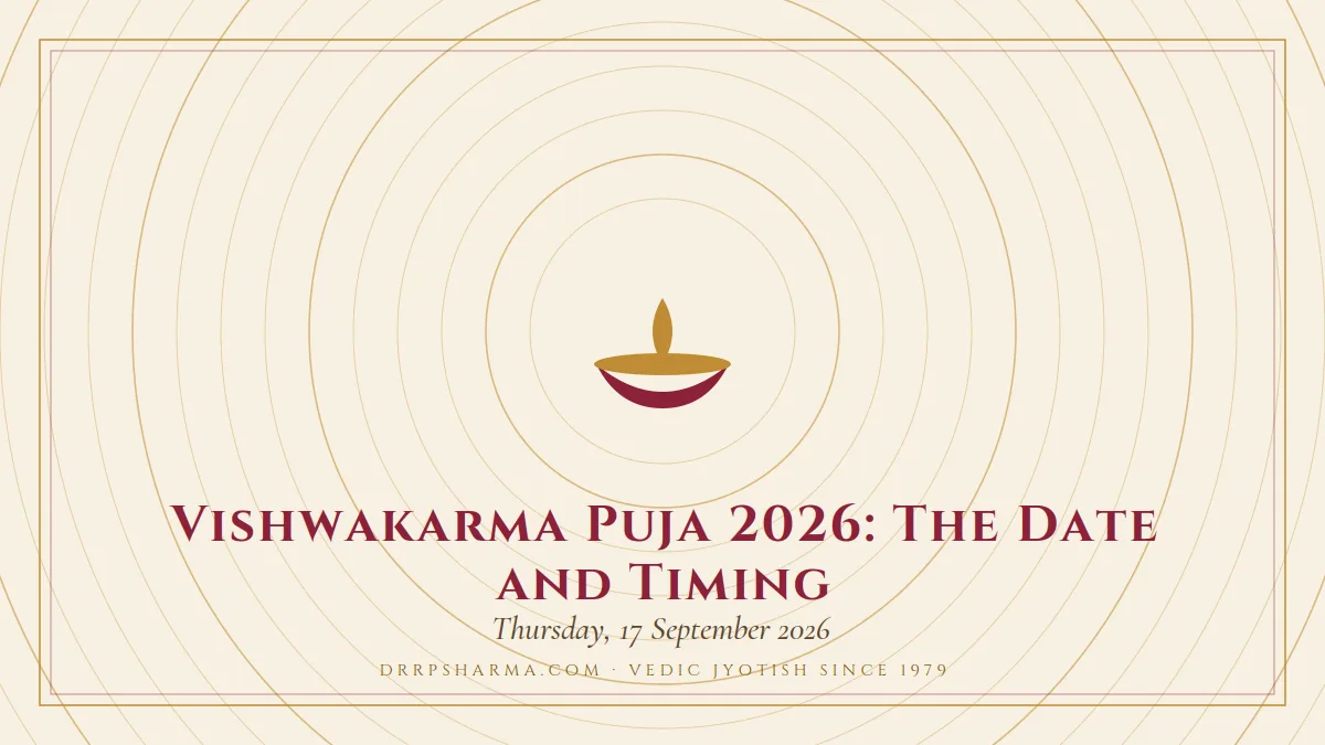 Vishwakarma Puja 2026: The Date and Timing — a lit diya lamp motif on a parchment plate