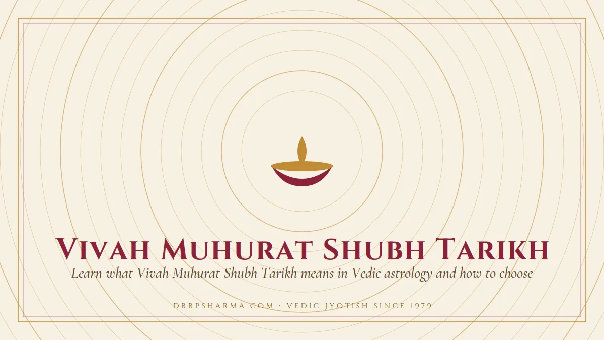 Vivah Muhurat Shubh Tarikh — a lit diya lamp motif on a parchment plate