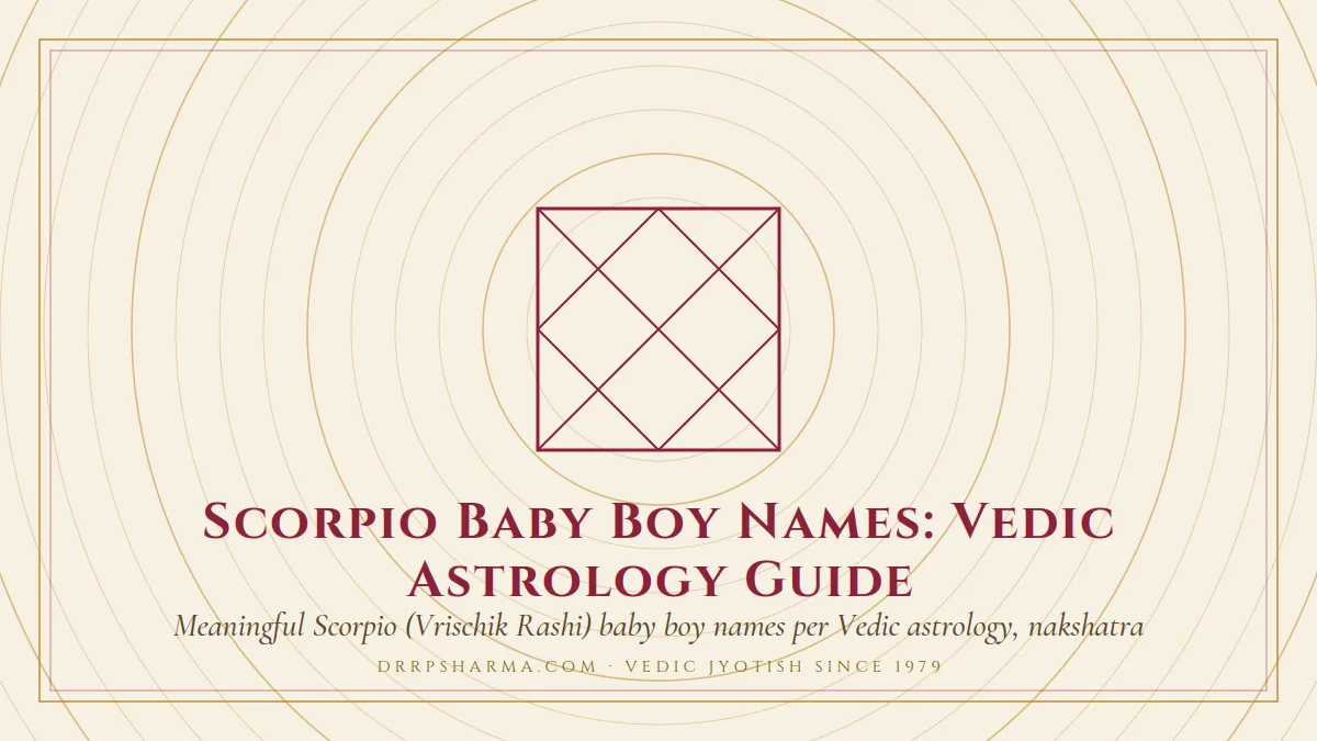 Scorpio Baby Boy Names: Vedic Astrology Guide — a Vedic birth-chart (kundli) diagram motif on a parchment plate