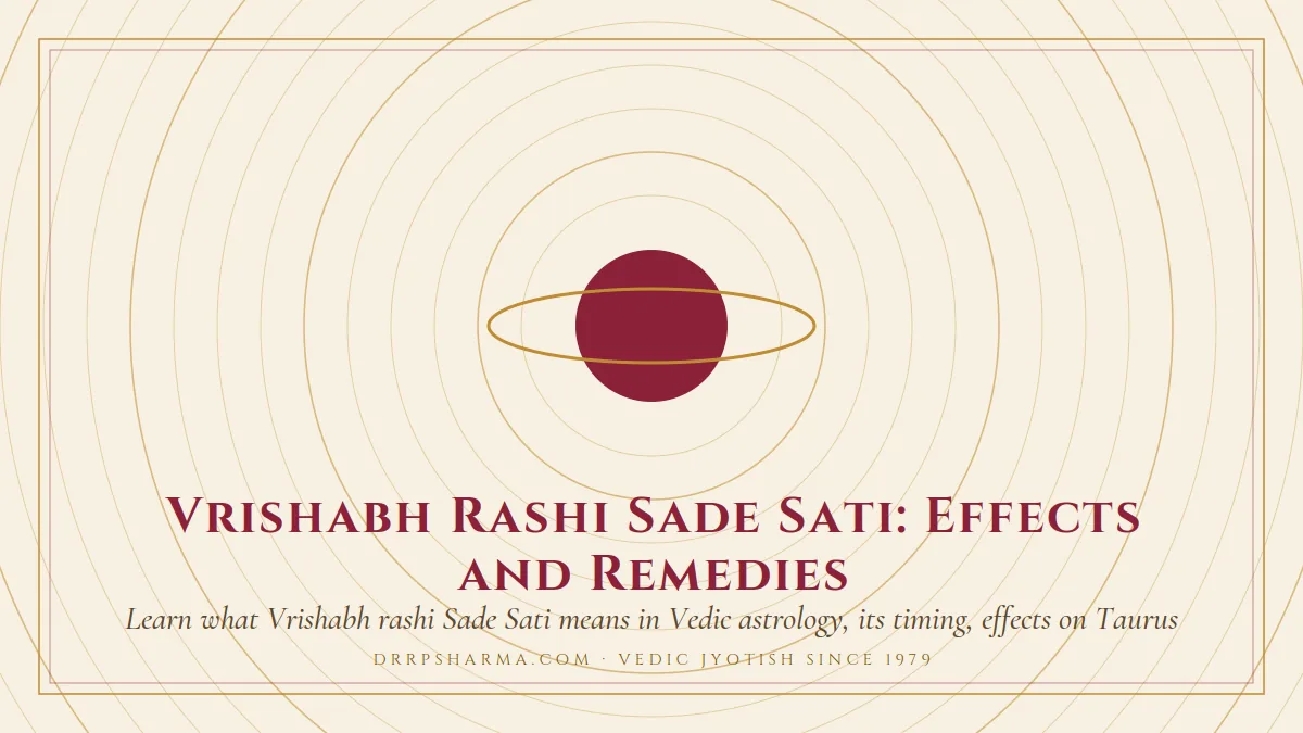 Vrishabh Rashi Sade Sati: Effects and Remedies — a ringed-planet motif on a parchment plate