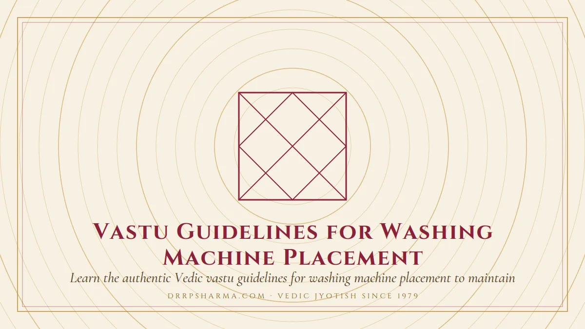 Vastu Guidelines for Washing Machine Placement — a Vedic birth-chart (kundli) diagram motif on a parchment plate