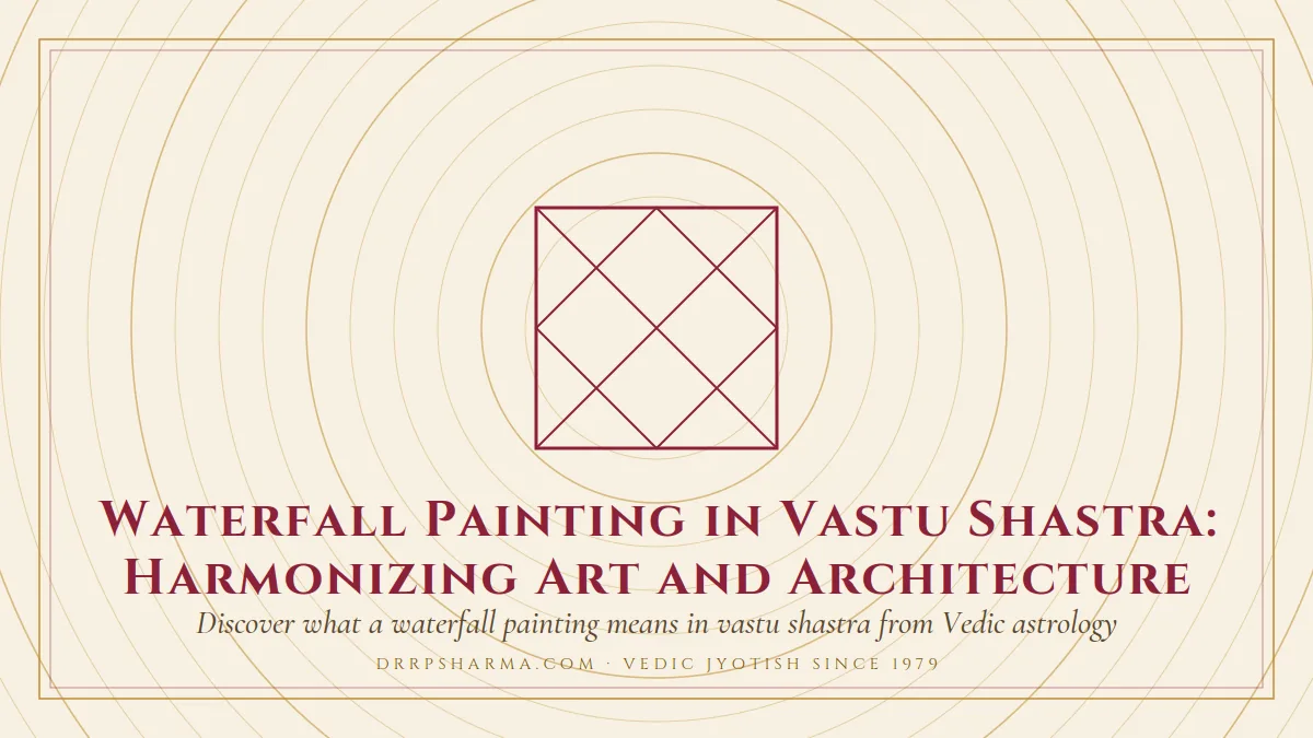 Waterfall Painting in Vastu Shastra: Harmonizing Art and Architecture — a Vedic birth-chart (kundli) diagram motif on a parchment plate