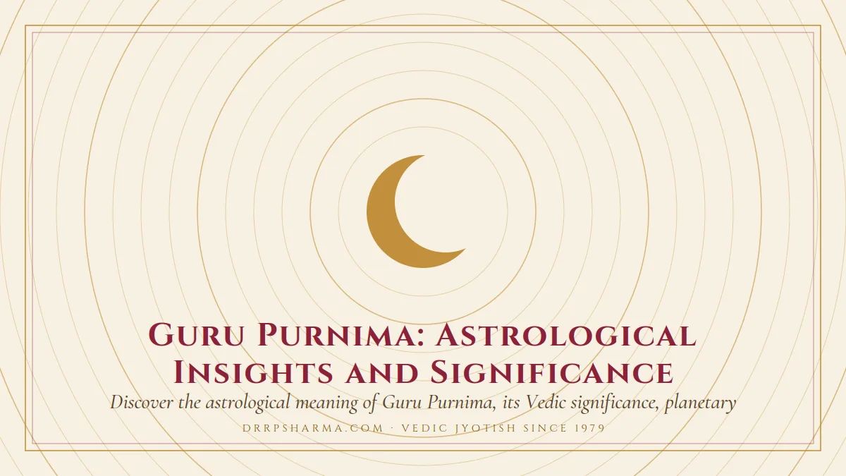 Guru Purnima: Astrological Insights and Significance — a gold crescent-moon motif on a parchment plate