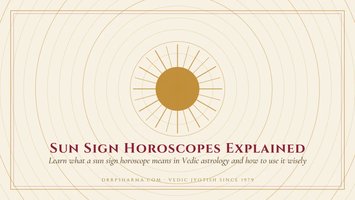 Sun Sign Horoscopes Explained — a golden sun motif on a parchment plate