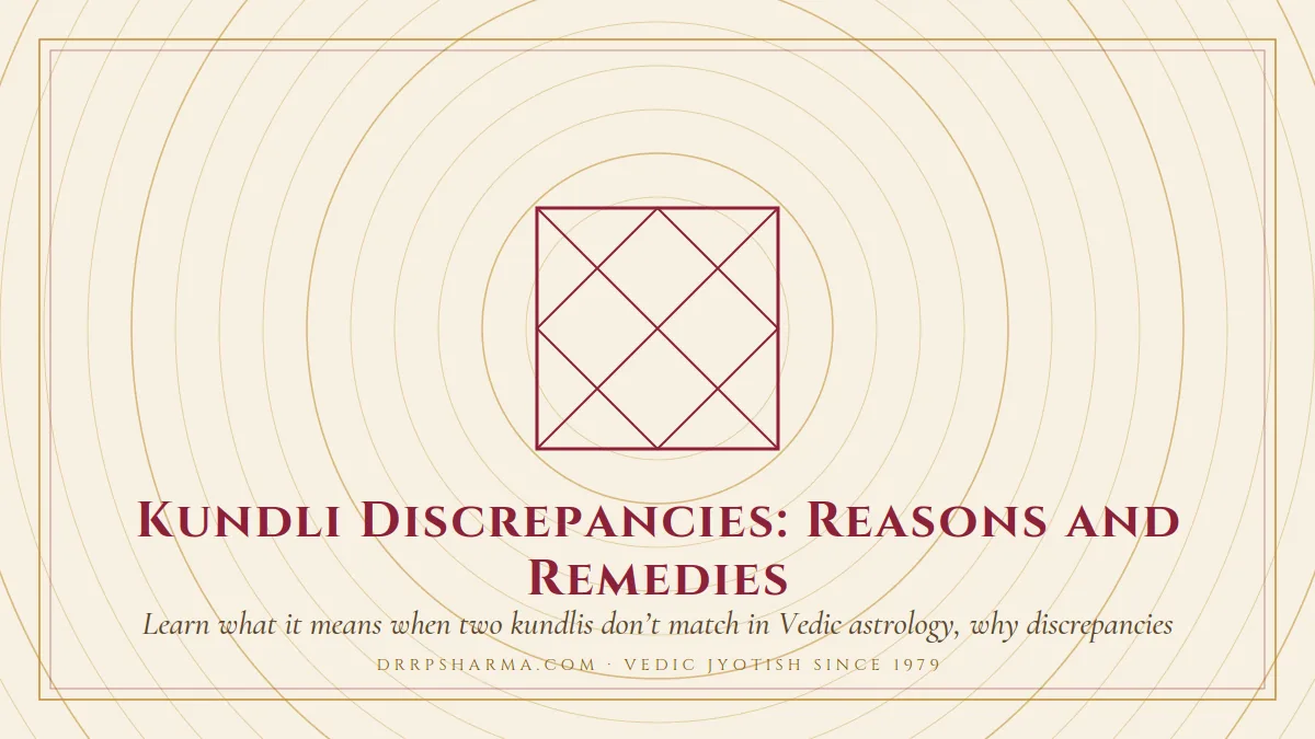Kundli Discrepancies: Reasons and Remedies — a Vedic birth-chart (kundli) diagram motif on a parchment plate