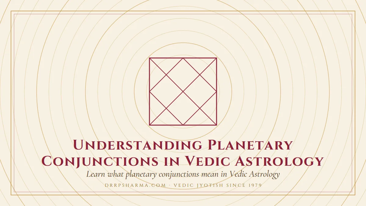Understanding Planetary Conjunctions in Vedic Astrology — a Vedic birth-chart (kundli) diagram motif on a parchment plate