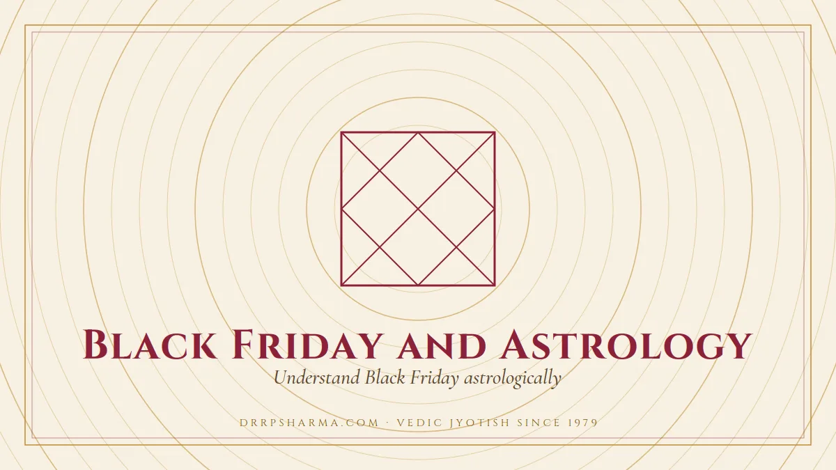 Black Friday and Astrology — a Vedic birth-chart (kundli) diagram motif on a parchment plate