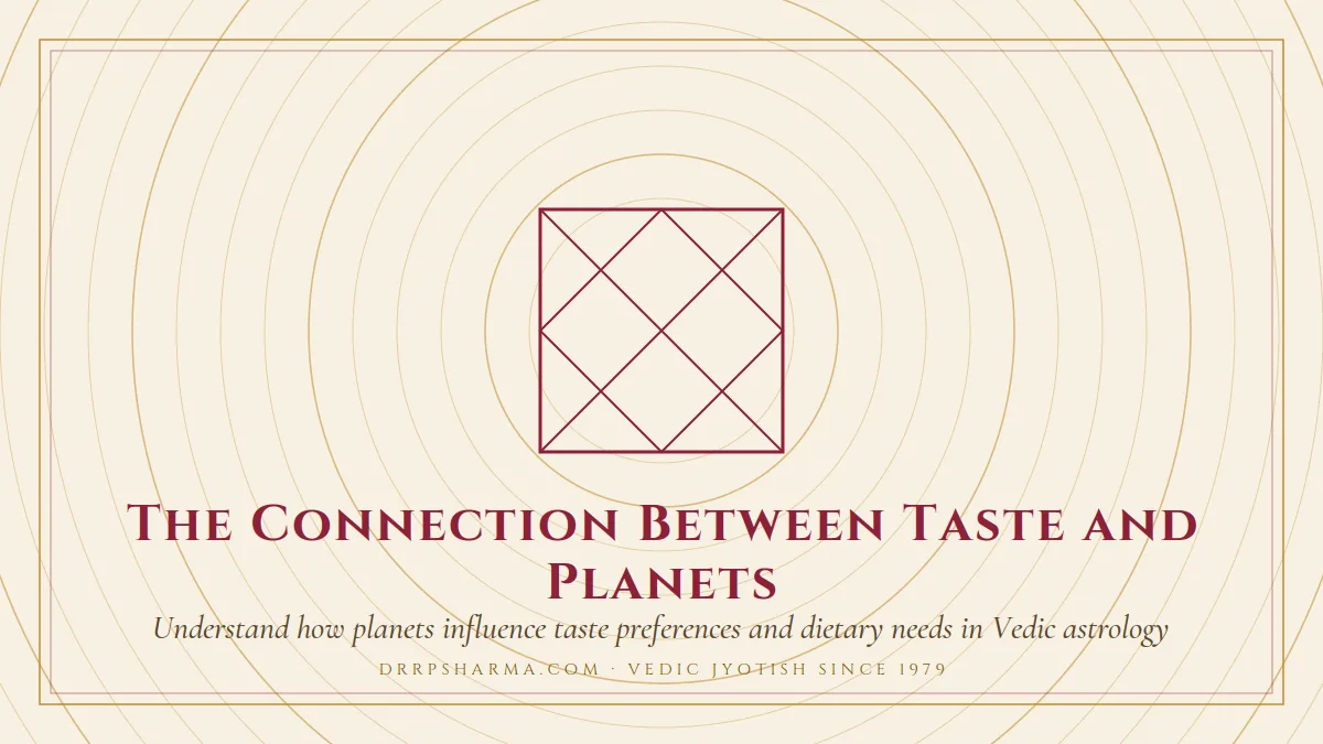 The Connection Between Taste and Planets — a Vedic birth-chart (kundli) diagram motif on a parchment plate