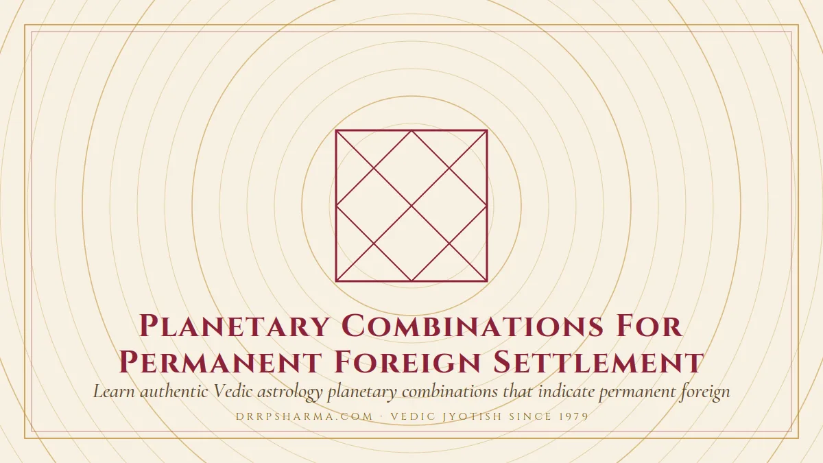 Planetary Combinations For Permanent Foreign Settlement — a Vedic birth-chart (kundli) diagram motif on a parchment plate