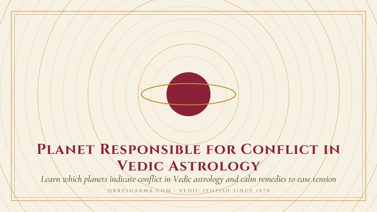 Planet Responsible for Conflict in Vedic Astrology — a ringed-planet motif on a parchment plate