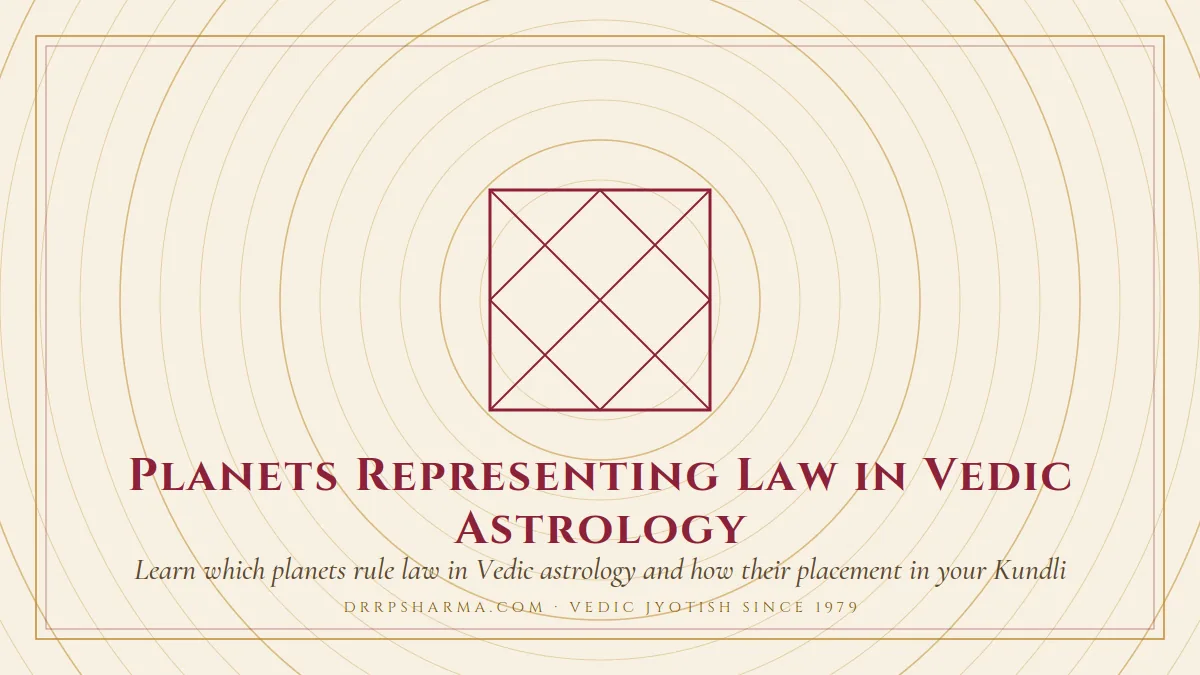 Planets Representing Law in Vedic Astrology — a Vedic birth-chart (kundli) diagram motif on a parchment plate
