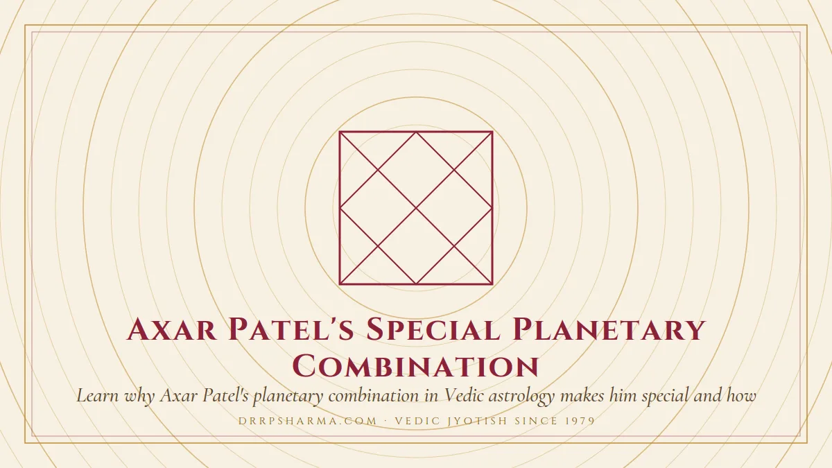 Axar Patel's Special Planetary Combination — a Vedic birth-chart (kundli) diagram motif on a parchment plate