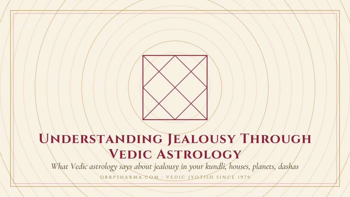 Understanding Jealousy Through Vedic Astrology — a Vedic birth-chart (kundli) diagram motif on a parchment plate