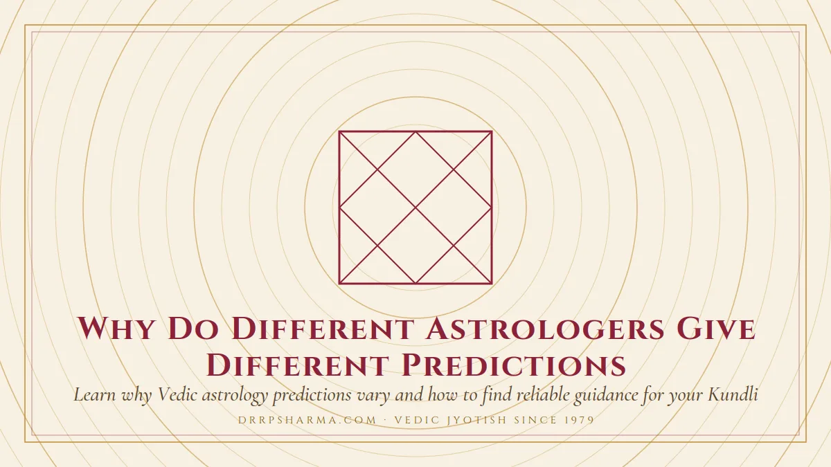 Why Do Different Astrologers Give Different Predictions — a Vedic birth-chart (kundli) diagram motif on a parchment plate