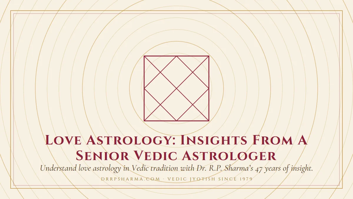 Love Astrology: How Your Chart Shapes Relationships — a Vedic birth-chart (kundli) diagram motif on a parchment plate