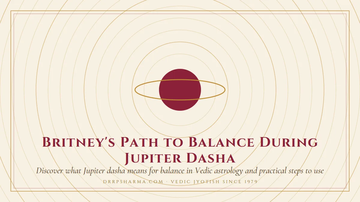Britney's Path to Balance During Jupiter Dasha — a ringed-planet motif on a parchment plate