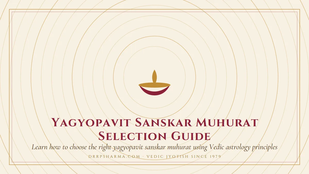 Yagyopavit Sanskar Muhurat Selection Guide — a lit diya lamp motif on a parchment plate