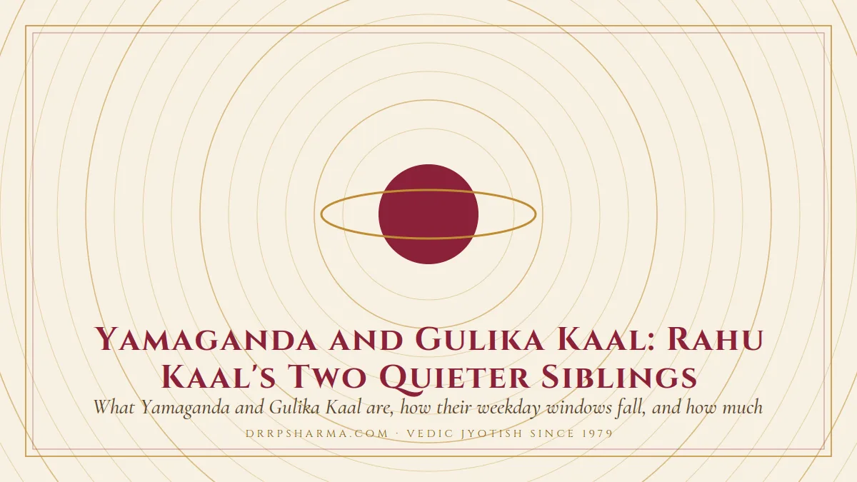 Yamaganda and Gulika Kaal: Rahu Kaal's Two Quieter Siblings — a ringed-planet motif on a parchment plate