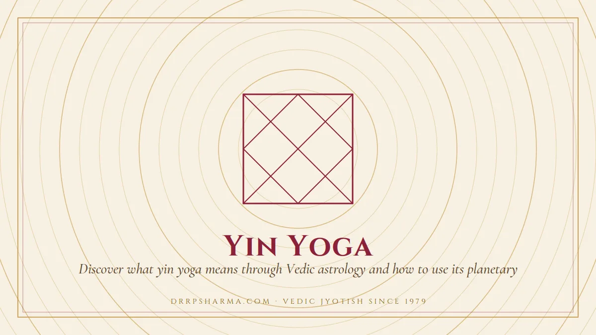Yin Yoga — a Vedic birth-chart (kundli) diagram motif on a parchment plate