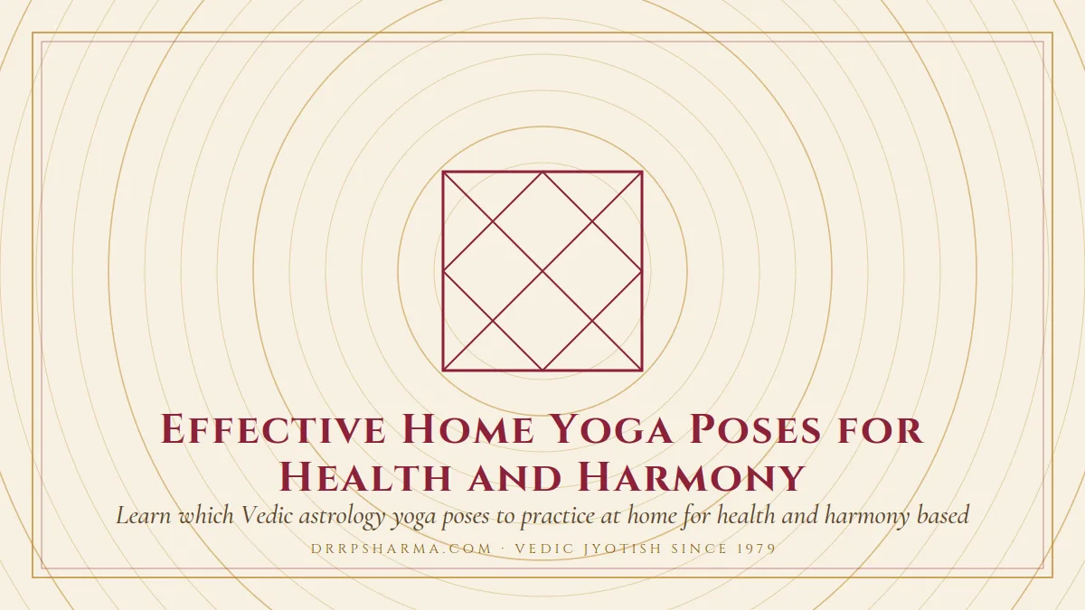 Effective Home Yoga Poses for Health and Harmony — a Vedic birth-chart (kundli) diagram motif on a parchment plate